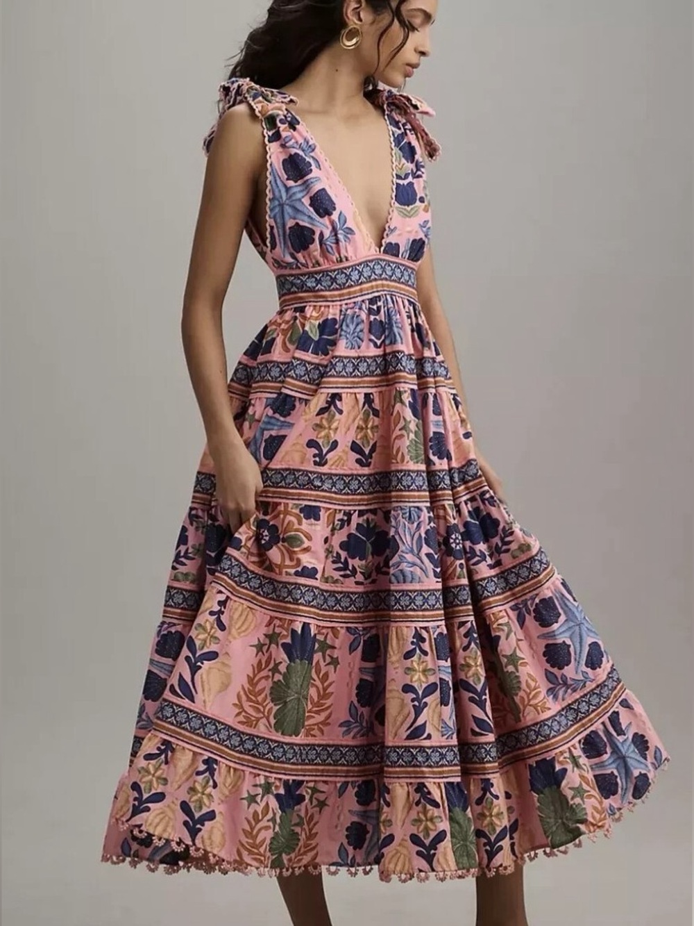 NWT FARM RIO Pink Seashell Tapestry Midi Dress